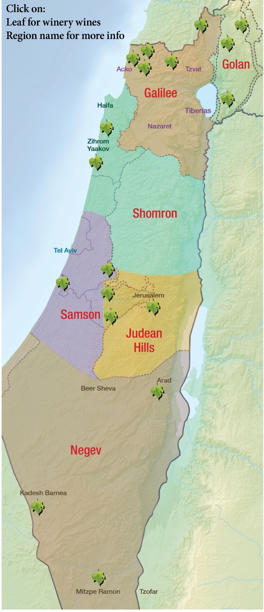 Map of Wineries and Regions in Israel